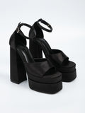 Square Toe Platform Stiletto Strap Open Toe Buckle Chunky High Heels Aosig