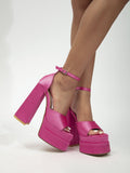 Square Toe Platform Stiletto Strap Open Toe Buckle Chunky High Heels Aosig