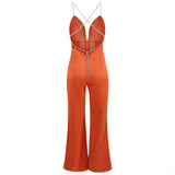 Strappy Sleeveless Drill Chain Bodycon Jumpsuit Aosig