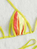 Striped Print Lace-up Bikini Swimsuit Aosig