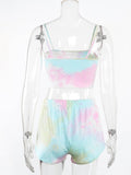Tie-dye wrap chest camisole cropped slim shorts casual suit Aosig