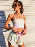 Tie-dye wrap chest camisole cropped slim shorts casual suit