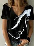 Women Abstract Portrait T-Shirt Print Summer V-Neck Basic Shirt 3D Printed Shirt