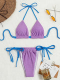 Halterneck Triangle Drawstring Bikini Set