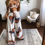 Casual Printed Sexy Crop Top and Wide Leg Pants Two-piece Set