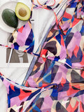 Halterneck Triangles Split Bikini Swimsuit+Long Cover-Ups Three-Piece Set