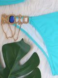 Beaded Decorated Halterneck Padded Hipster Backless Bikini Swimwear