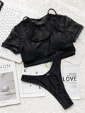 Hollow Black Bikini Swimsuit Three Pieces Set