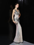 long  illusion Sequin party evening dress Aosig