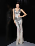 long  illusion Sequin party evening dress