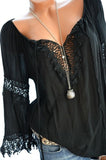 Lace Panel Rollable Long Sleeve Shirts