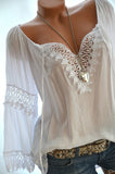 Lace Panel Rollable Long Sleeve Shirts