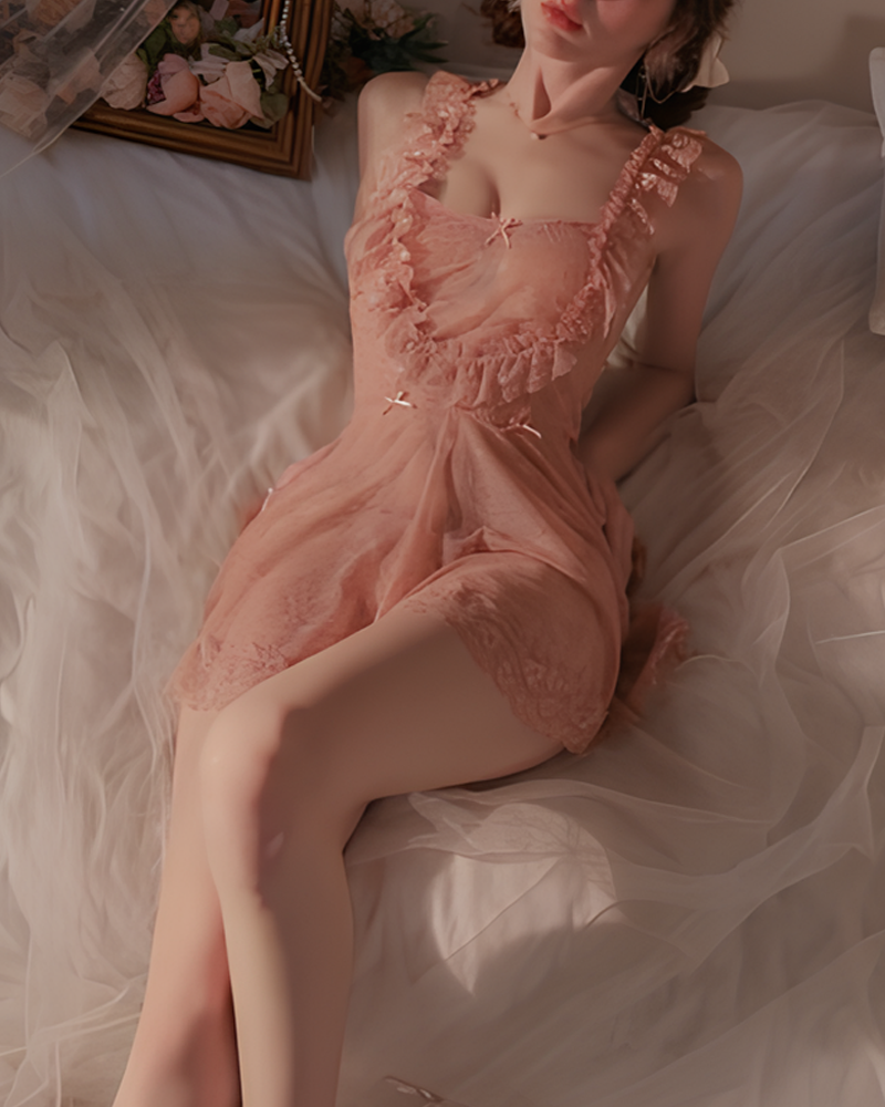 Lace Back Slit Nightgowns with Open-Back Design