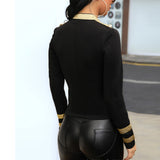 Round Neck Long Sleeve Metal Studded Bandage Jacket