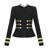 Round Neck Long Sleeve Metal Studded Bandage Jacket