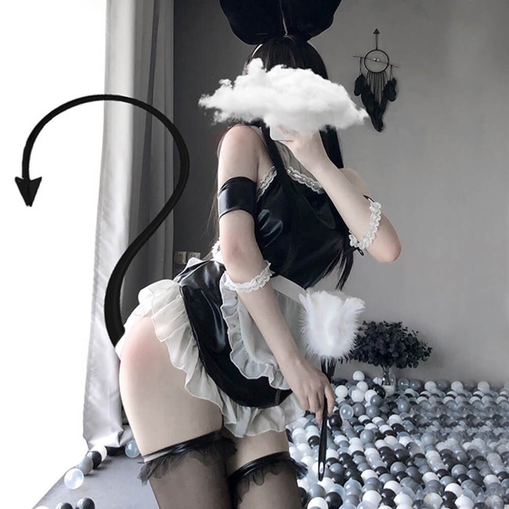 Bunny Anime Lingerie Patent Leather One-piece Apron Backless Maid Cosplay Uniform