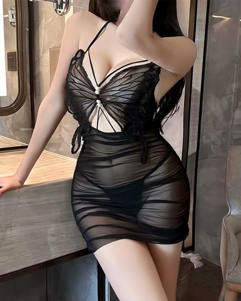 Sheer Beaded Butterfly Bodycon Nightgowns