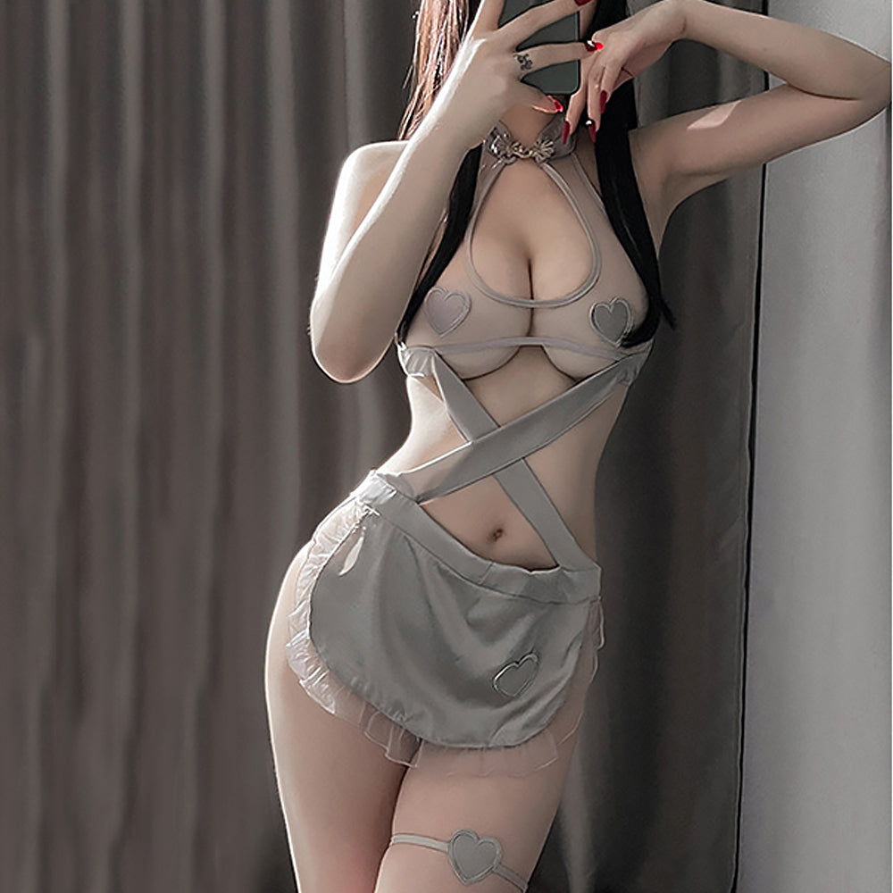 Adult Costume Sheer Hollow Out Maid Lingerie Chinese Cheongsam Dress