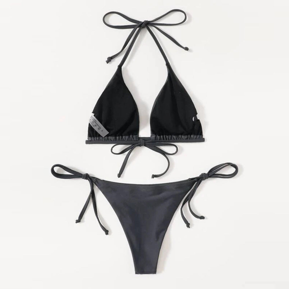 2 Piece String Bikini Set Halter Tie Back Triangle Bikini and High Cut Bikini Bottom Swimsuits
