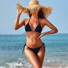 2 Piece String Bikini Set Halter Tie Back Triangle Bikini and High Cut Bikini Bottom Swimsuits