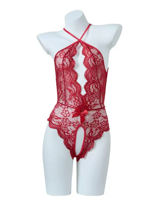 Lace Open Crotch Tights Pearl Backless Pajamas With Heart Decoration Leg Socks