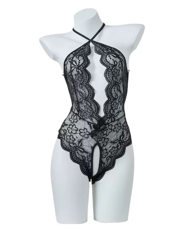 Lace Open Crotch Tights Pearl Backless Pajamas With Heart Decoration Leg Socks