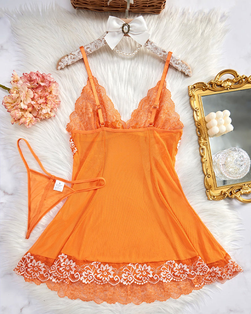 Sheer Lace Nightgown with G-String