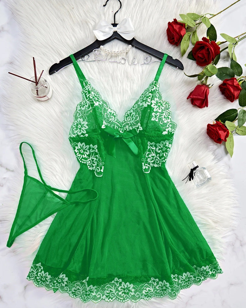 Sheer Lace Nightgown with G-String