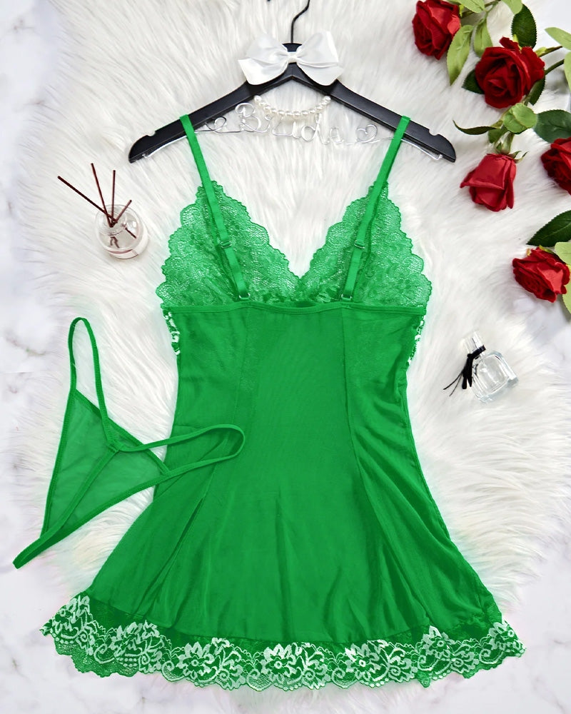 Sheer Lace Nightgown with G-String