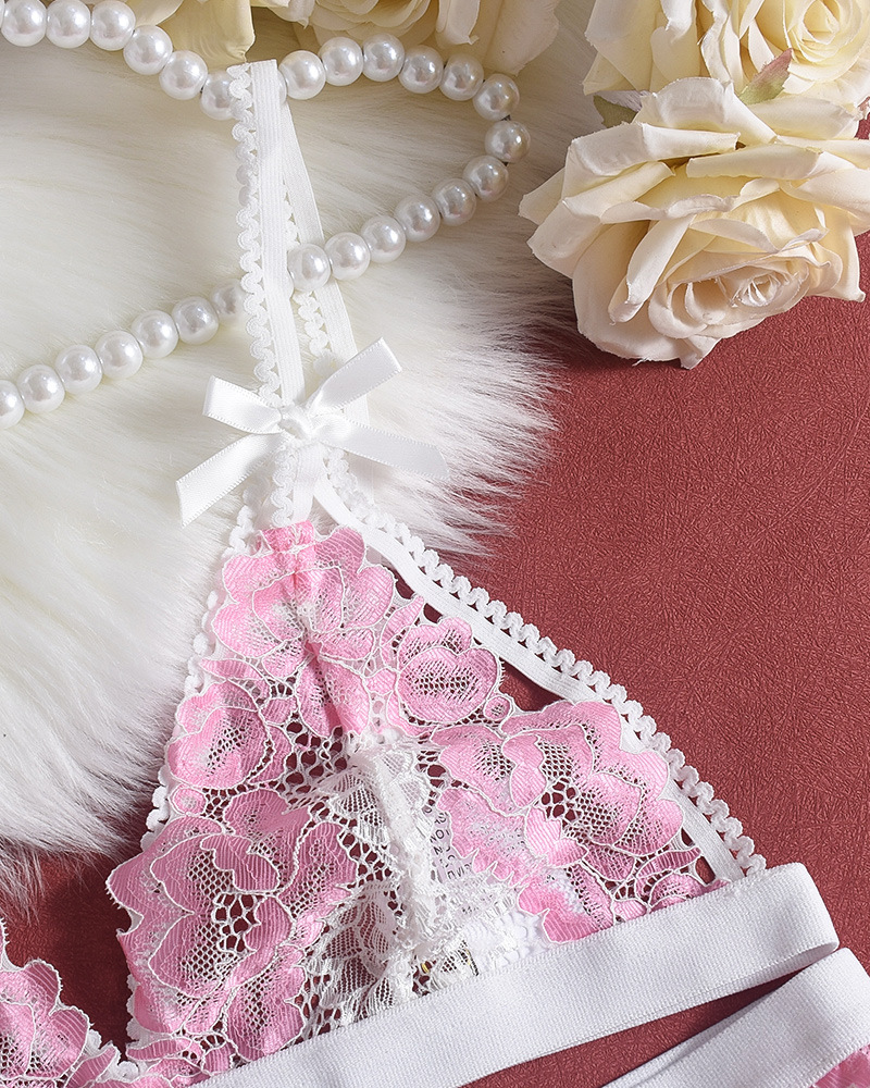 Embroidered Lace Heart Cut-Out Lingerie Set