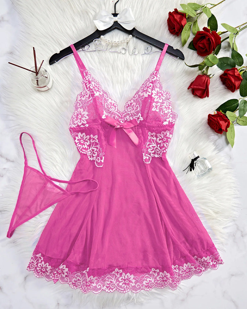 Sheer Lace Nightgown with G-String