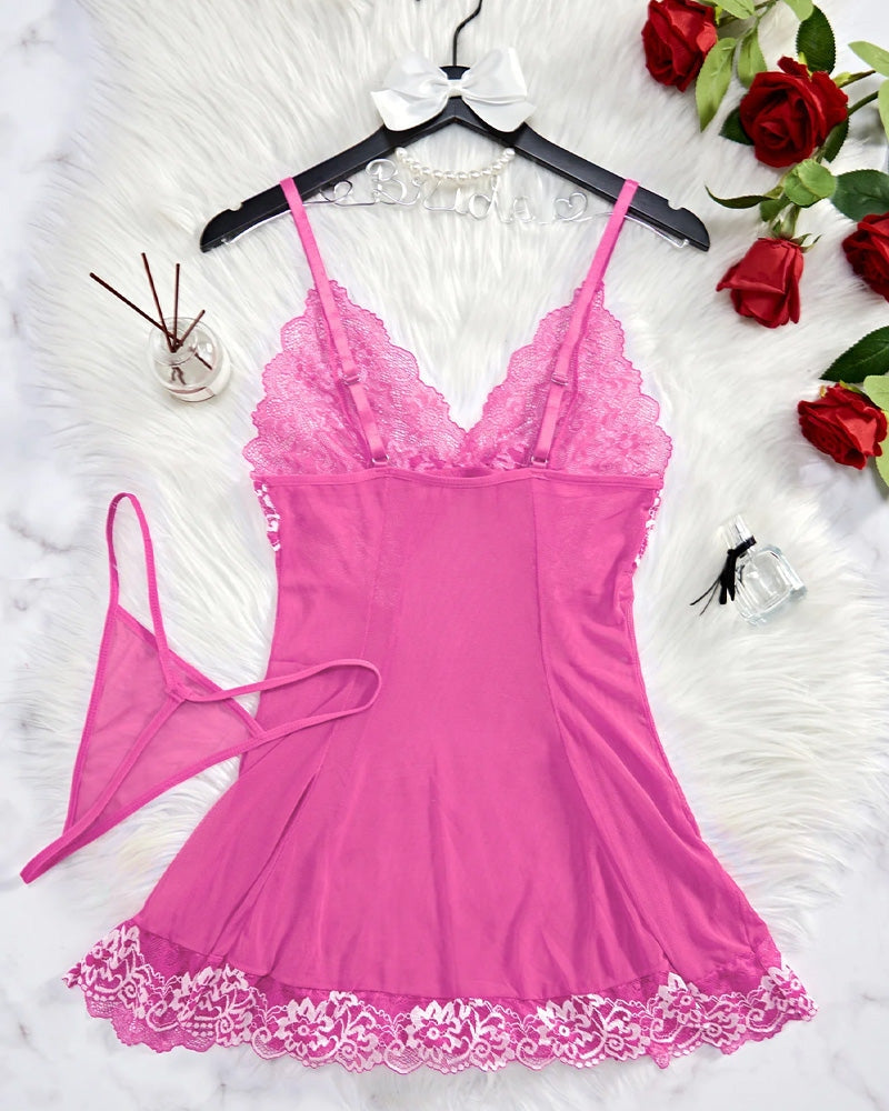Sheer Lace Nightgown with G-String