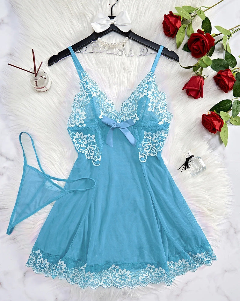 Sheer Lace Nightgown with G-String