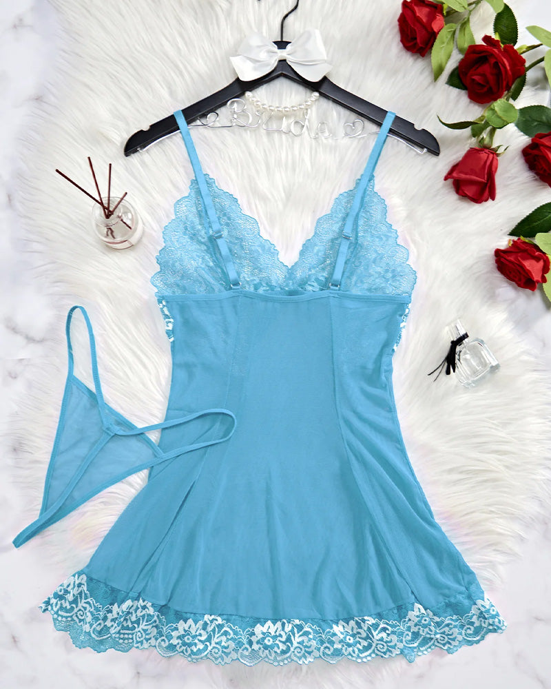 Sheer Lace Nightgown with G-String