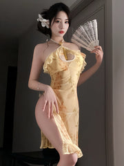 Floral Print Sheer Halter Cheongsam