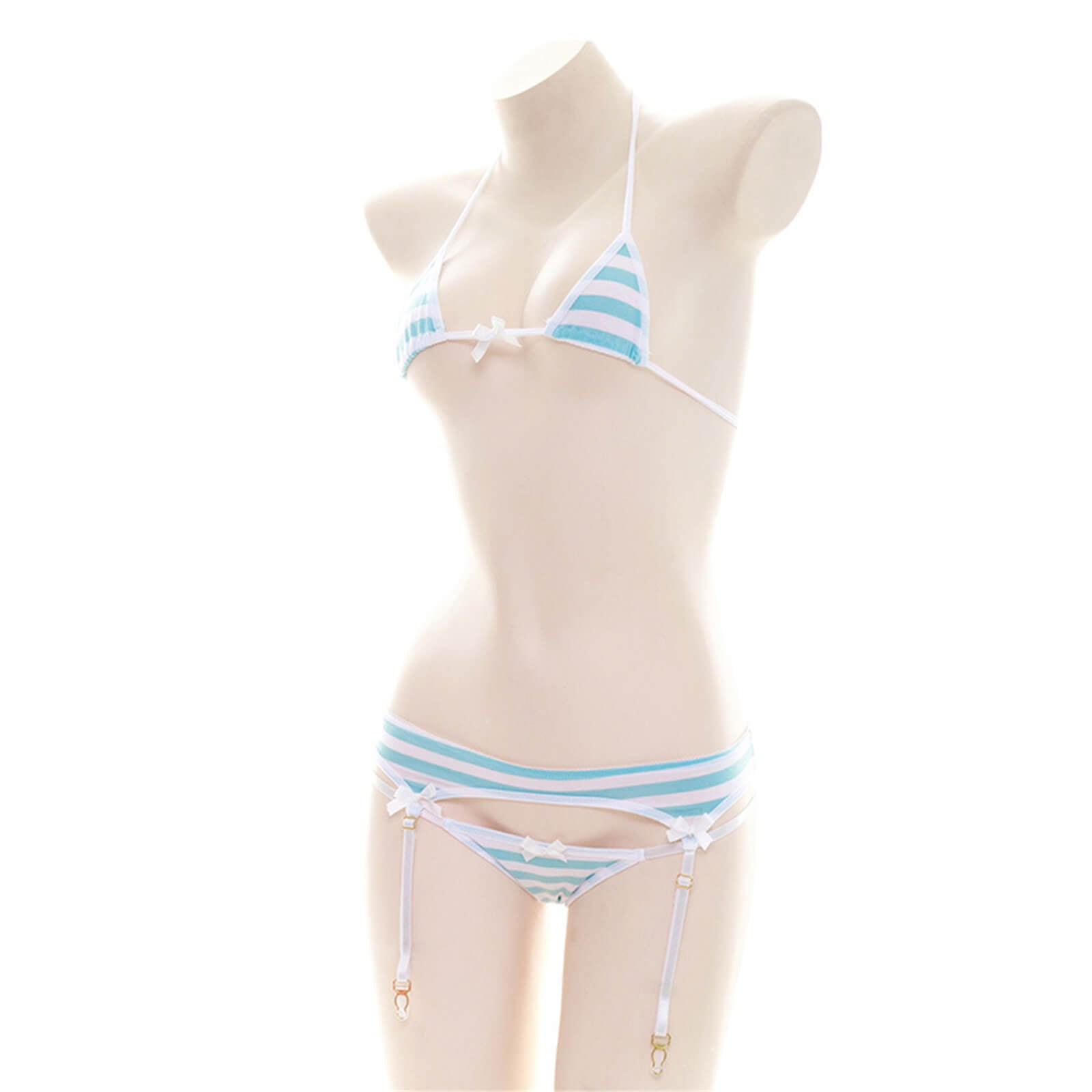 Anime Lingerie Cute Striped Micro Bikini Cosplay Bra and Panty Set