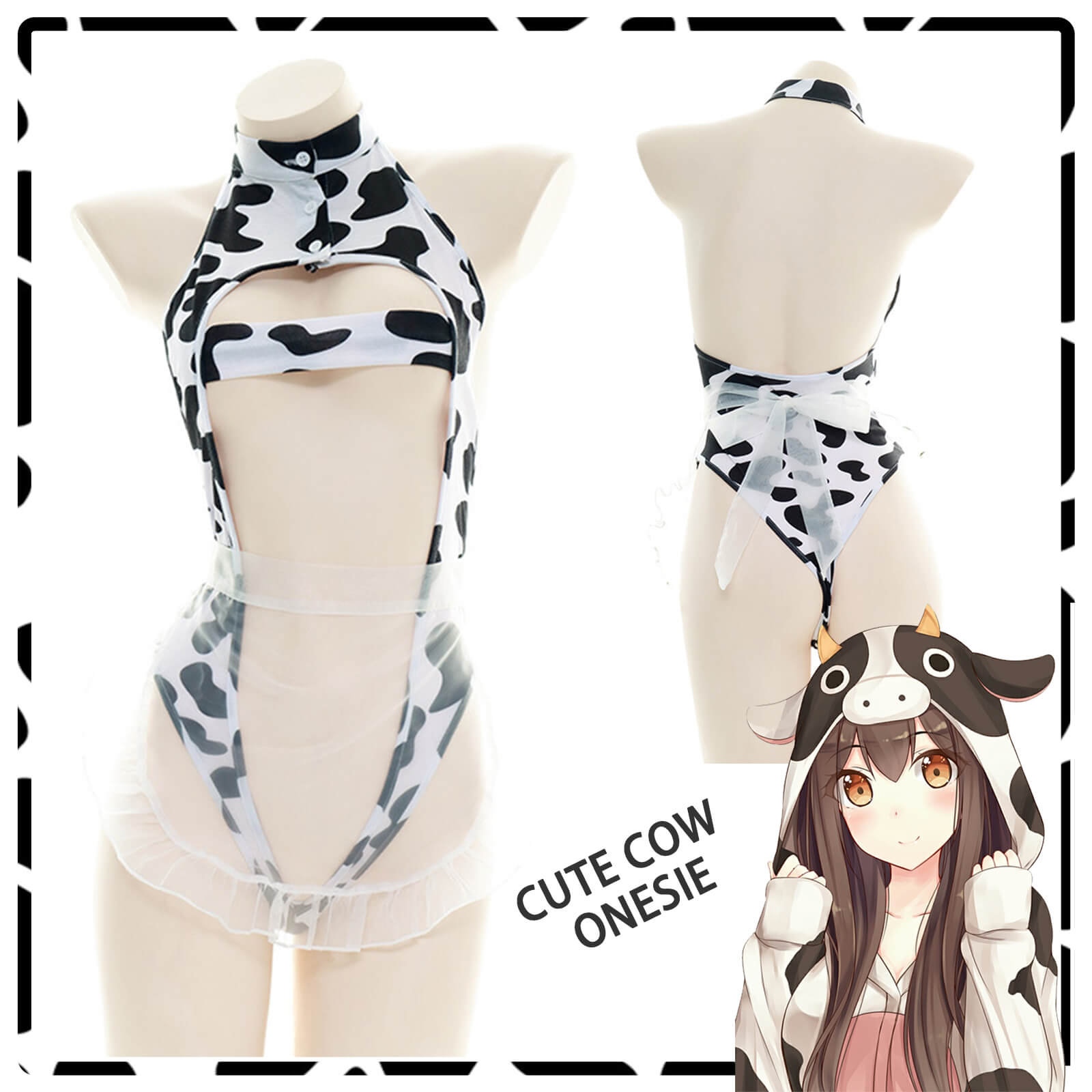 Cow Print Maid Anime Lingerie Lolita Japanese Hollow Out Cosplay Costume