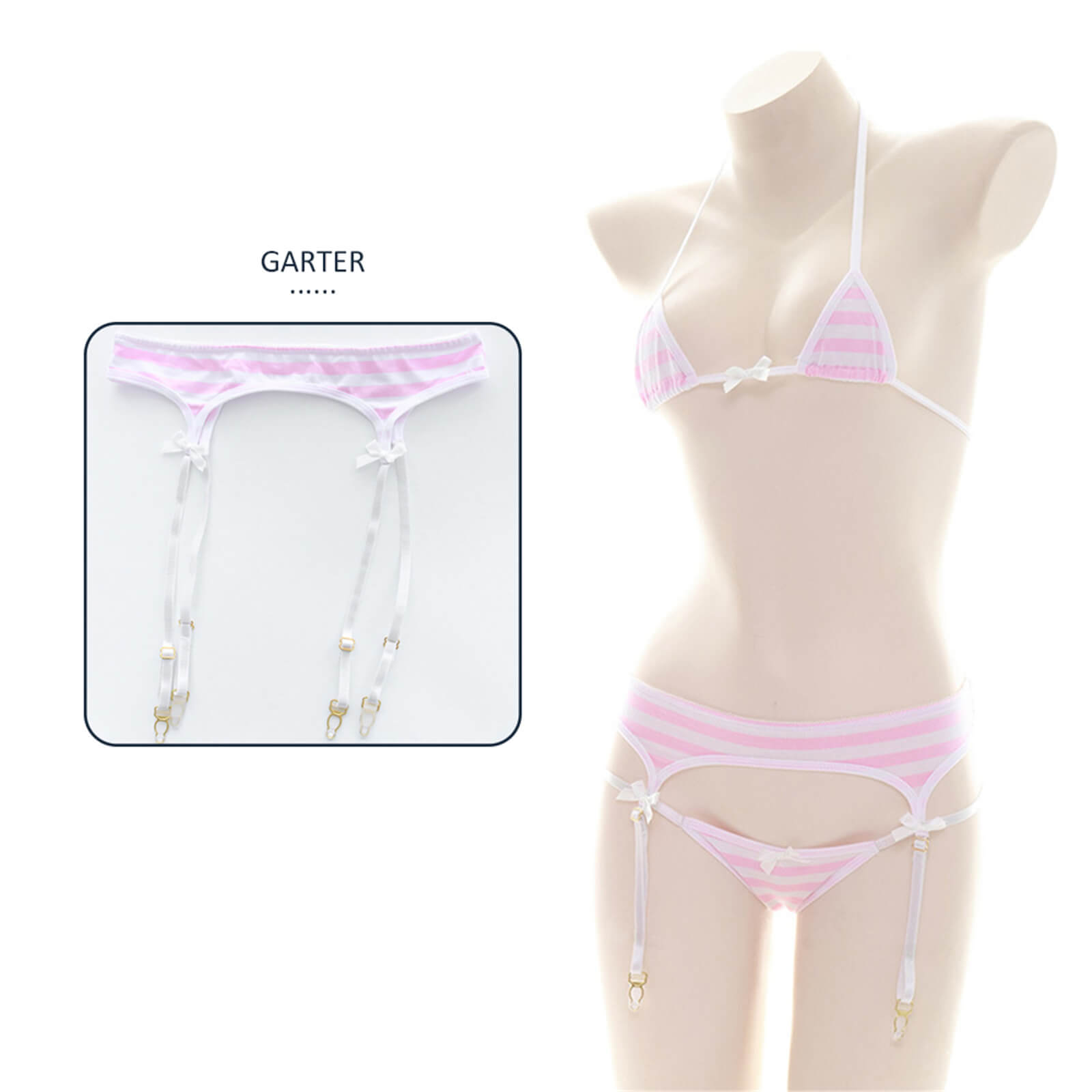 Anime Lingerie Cute Striped Micro Bikini Cosplay Bra and Panty Set