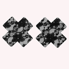 3 Pack Lace Pasties Black Cross & Heart & Round Nipple Covers