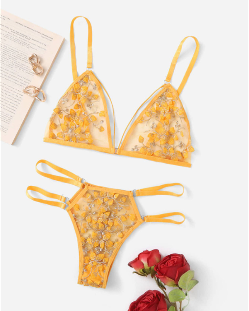 3D Floral Embroidery Bra Set