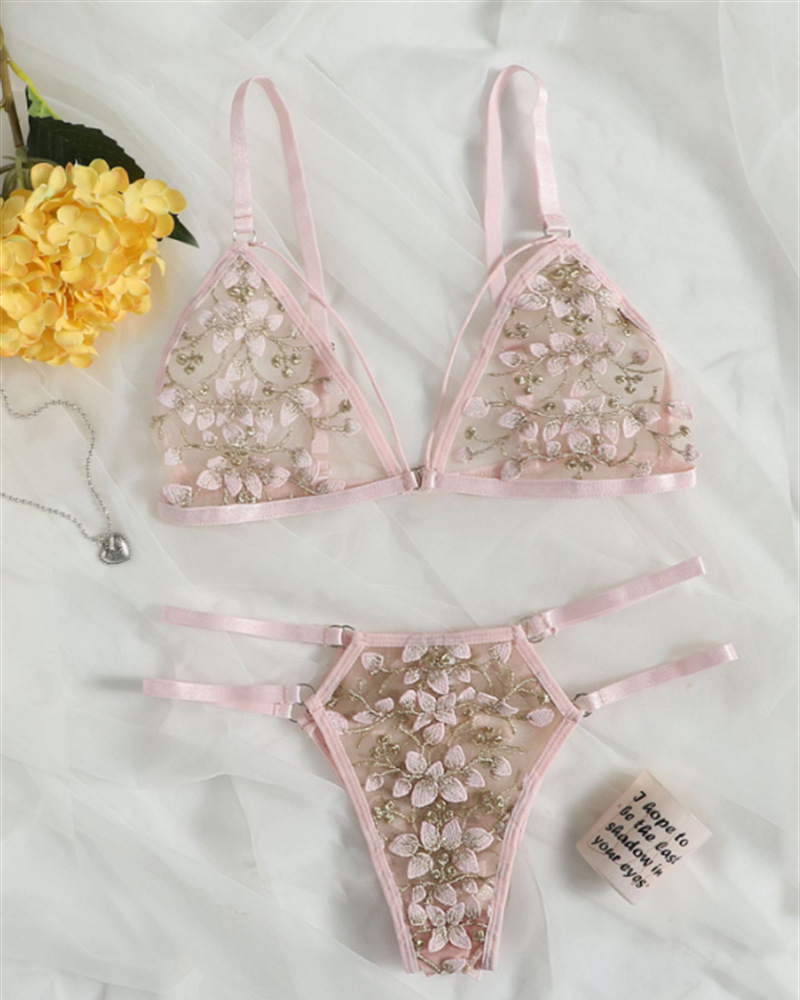 3D Floral Embroidery Bra Set