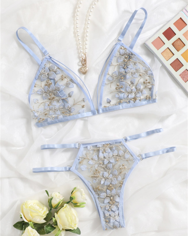 3D Floral Embroidery Bra Set