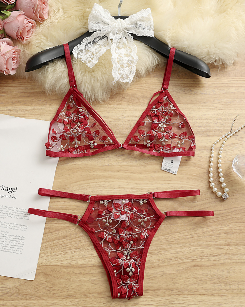 3D Floral Embroidery Bra Set