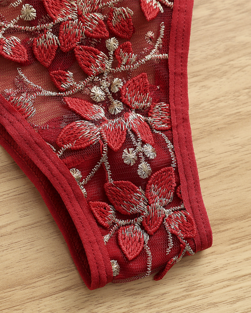 3D Floral Embroidery Bra Set