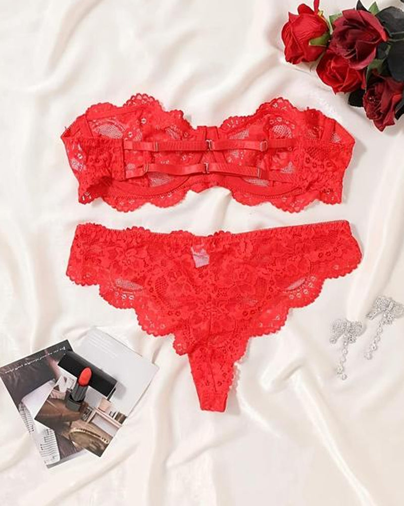 Women's Floral Lace Lingerie Breathable Comfort Underwear Set