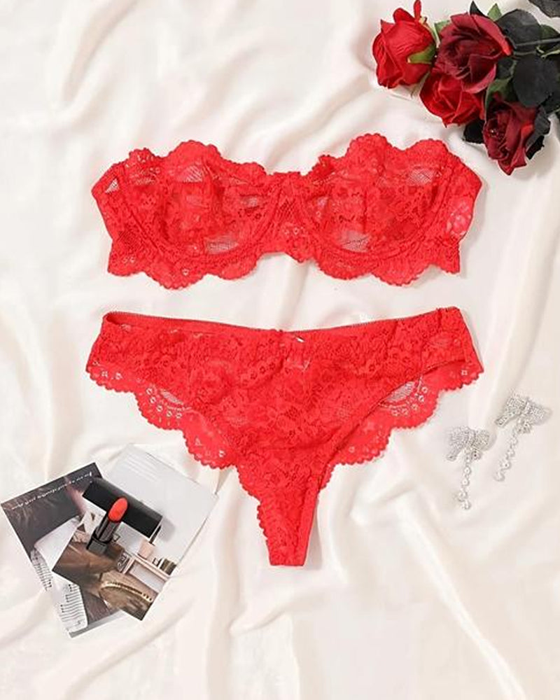 Women's Floral Lace Lingerie Breathable Comfort Underwear Set
