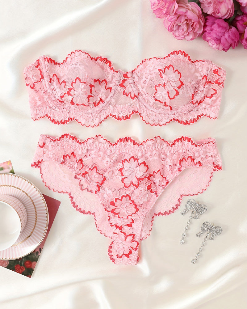 Women's Floral Lace Lingerie Breathable Comfort Underwear Set