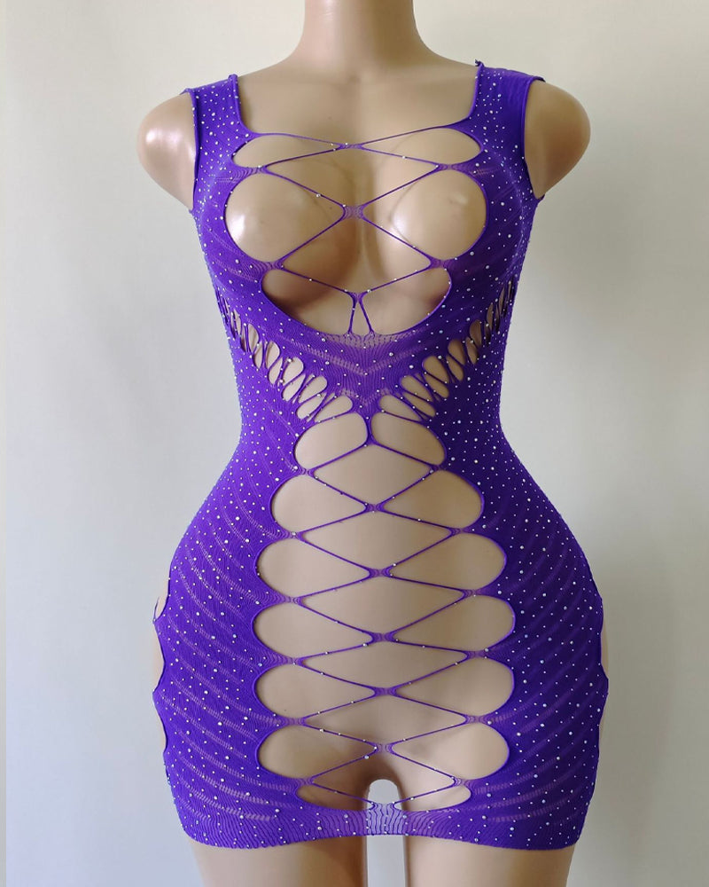 Hot Diamond See-Through Elastic Hollow Nightdress