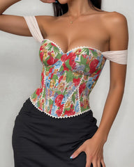 Retro Jacquard Palace Style Wrapped Chest Herringbone Top