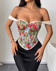 Retro Jacquard Palace Style Wrapped Chest Herringbone Top